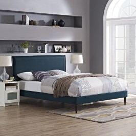 Camille Full Fabric Platform Bed with Round Tapered Legs in Azure