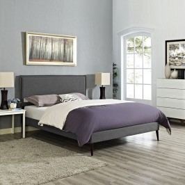 Camille Full Fabric Platform Bed with Round Tapered Legs in Gray