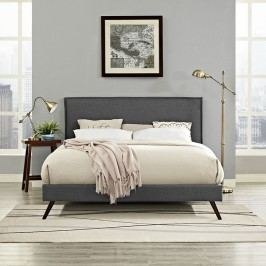Camille King Fabric Platform Bed with Round Splayed Legs in Gray