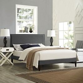 Camille King Fabric Platform Bed with Squared Tapered Legs in Gray