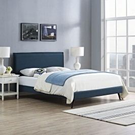 Camille Queen Fabric Platform Bed with Round Splayed Legs in Azure