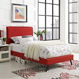 Camille Twin Fabric Platform Bed with Round Splayed Legs in Atomic Red