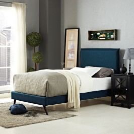 Camille Twin Fabric Platform Bed with Round Splayed Legs in Azure