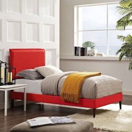 Camille Twin Fabric Platform Bed with Round Tapered Legs in Atomic Red