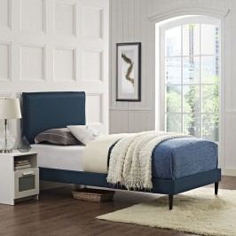Camille Twin Fabric Platform Bed with Round Tapered Legs in Azure