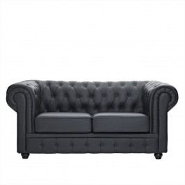 Chesterfield Leather Loveseat in Black