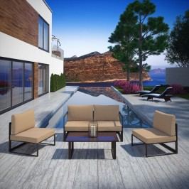 Fortuna 5 Piece Outdoor Patio Sectional Sofa Set in Brown Mocha