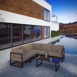 Fortuna 6 Piece Outdoor Patio Sectional Sofa Set in Brown Mocha