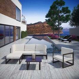 Fortuna 6 Piece Outdoor Patio Sectional Sofa Set in Brown White