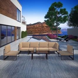 Fortuna 7 Piece Outdoor Patio Sectional Sofa Set in Brown Mocha