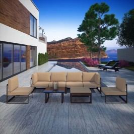 Fortuna 8 Piece Outdoor Patio Sectional Sofa Set in Brown Mocha
