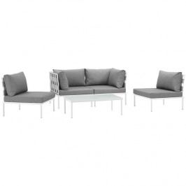 Harmony 5 Piece Outdoor Patio Aluminum Sectional Sofa Set in White Gray