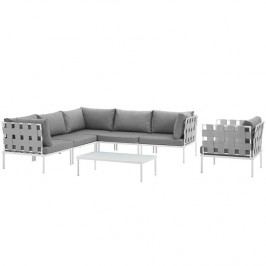 Harmony 7 Piece Outdoor Patio Aluminum Sectional Sofa Set in White Gray