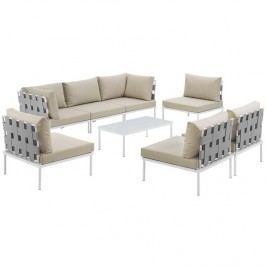 Harmony 8 Piece Outdoor Patio Aluminum Sectional Sofa Set in White Beige