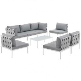 Harmony 8 Piece Outdoor Patio Aluminum Sectional Sofa Set in White Gray