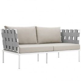 Harmony Outdoor Patio Aluminum Loveseat in White Beige