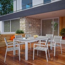 Maine 7 Piece Outdoor Patio Dining Set in White Light Gray