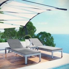 Shore 3 Piece Outdoor Patio Aluminum Chaise with Cushions in Silver Gray