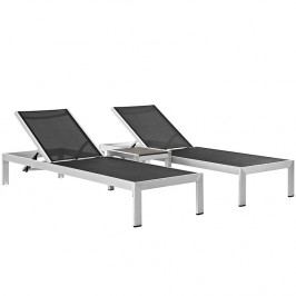 Shore Outdoor Patio Set Outdoor Patio Aluminum Set of 3 in Silver Black