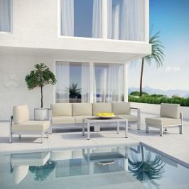 Shore 5 Piece Outdoor Patio Aluminum Sectional Sofa Set in Silver Beige