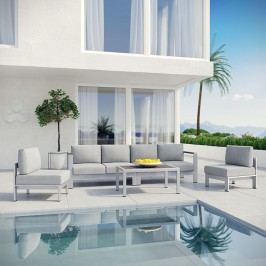 Shore 5 Piece Outdoor Patio Aluminum Sectional Sofa Set in Silver Gray