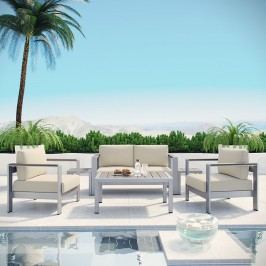 Shore 6 Piece Outdoor Patio Aluminum Sectional Sofa Set in Silver Beige
