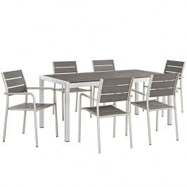 Shore 7 Piece Outdoor Patio Aluminum Dining Set in Silver Black