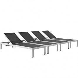 Shore Outdoor Patio Chaise Outdoor Patio Aluminum Set of 4 in Silver Black