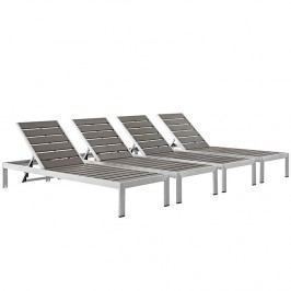Shore Outdoor Patio Chaise Outdoor Patio Aluminum Set of 4 in Silver Gray