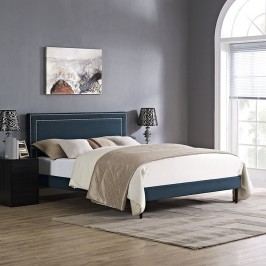 Jessamine Queen Fabric Platform Bed with Round Tapered Legs in Azure