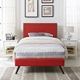 Jessamine Twin Fabric Platform Bed with Round Splayed Legs in Atomic Red