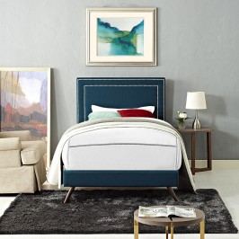 Jessamine Twin Fabric Platform Bed with Round Splayed Legs in Azure