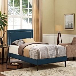 Jessamine Twin Fabric Platform Bed with Round Tapered Legs in Azure