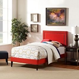 Jessamine Twin Fabric Platform Bed with Squared Tapered Legs in Atomic Red