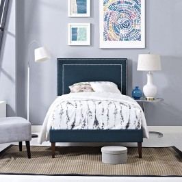 Jessamine Twin Fabric Platform Bed with Squared Tapered Legs in Azure