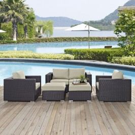 Convene 5 Piece Outdoor Patio Sofa Set in Espresso Beige