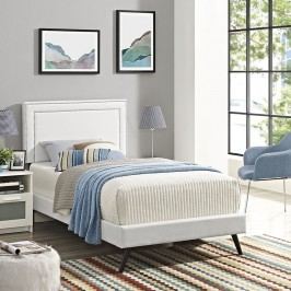 Jessamine Twin Vinyl Platform Bed with Round Splayed Legs in White