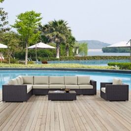Convene 7 Piece Outdoor Patio Sectional Set in Espresso Beige