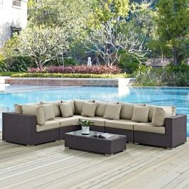Convene 7 Piece Outdoor Patio Sectional Set in Espresso Beige