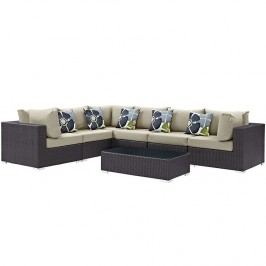 Convene 7 Piece Outdoor Patio Sectional Set in Espresso Beige