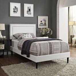 Jessamine Twin Vinyl Platform Bed with Round Tapered Legs in White