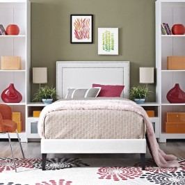 Jessamine Twin Vinyl Platform Bed with Squared Tapered Legs in White
