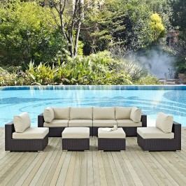 Convene 8 Piece Outdoor Patio Sectional Set in Espresso Beige