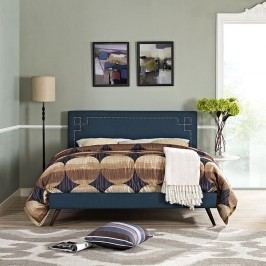 Josie King Fabric Platform Bed with Round Splayed Legs in Azure