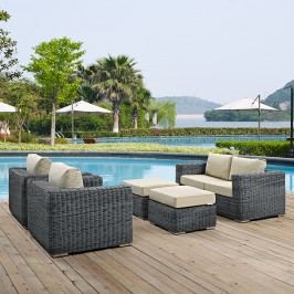 Summon 5 Piece Outdoor Patio Sunbrella?? Sectional Set in Canvas Antique Beige
