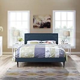 Josie King Fabric Platform Bed with Round Tapered Legs in Azure