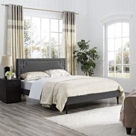Josie King Fabric Platform Bed with Round Tapered Legs in Gray