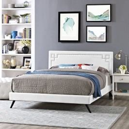 Josie King Vinyl Platform Bed with Round Splayed Legs in White