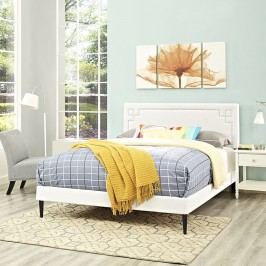 Josie King Vinyl Platform Bed with Round Tapered Legs in White