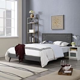 Josie Queen Fabric Platform Bed with Round Splayed Legs in Gray
